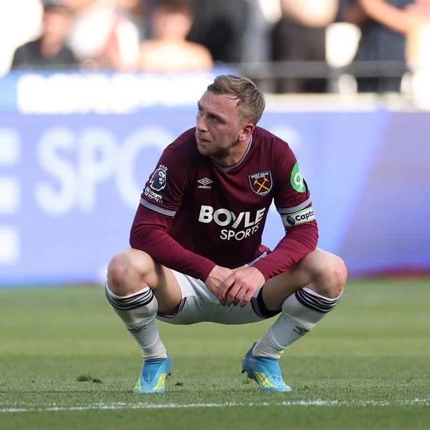 LONDON, ENGLAND - MAY 24: Jarrod Bowen of West Ham United looks dejected after the Premier League match between West Ham United and Leeds United at the London Stadium on May 24, 2026 in London, England. (Photo by Richard Pelham/Getty Images)
