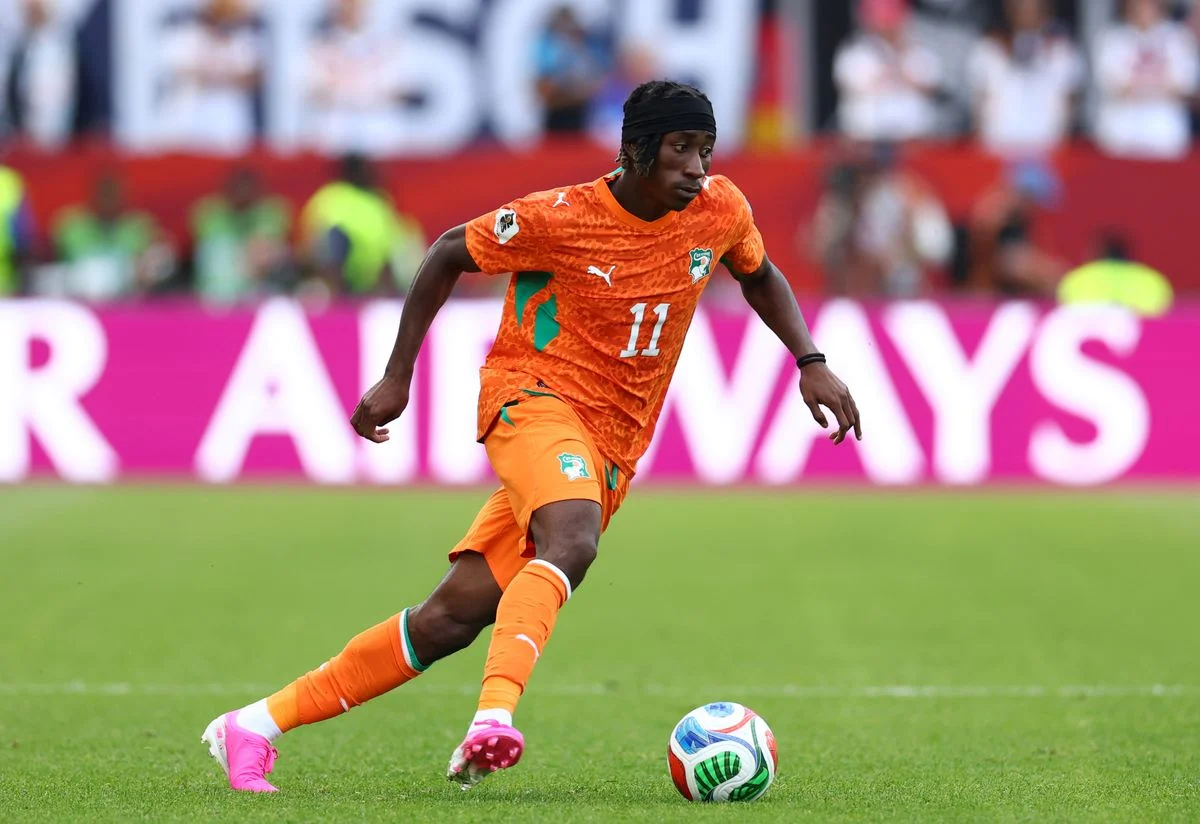 Yan Diomande during an Ivory Coast game at the 2026 FIFA World Cup
