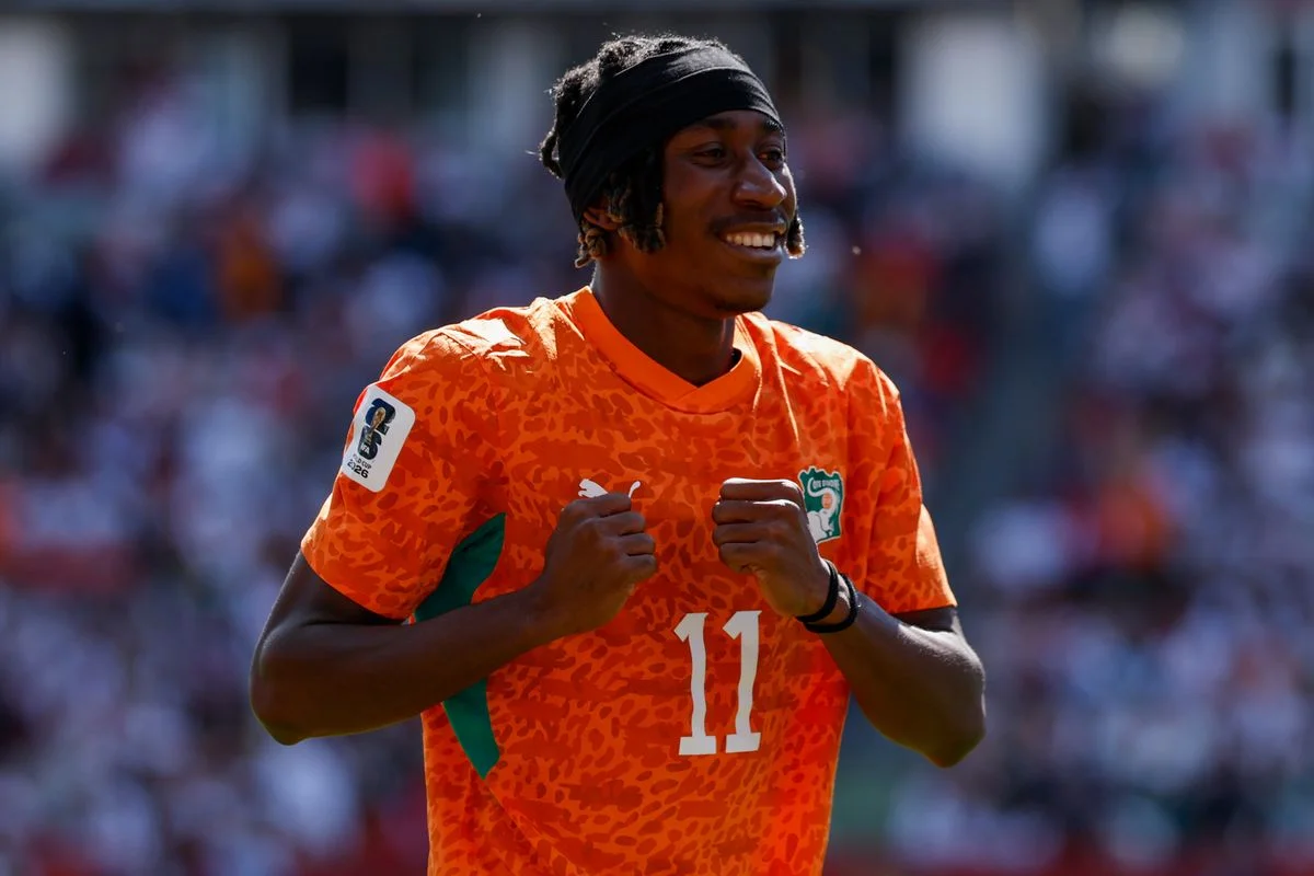 Yan Diomande during an Ivory Coast game at the 2026 FIFA World Cup